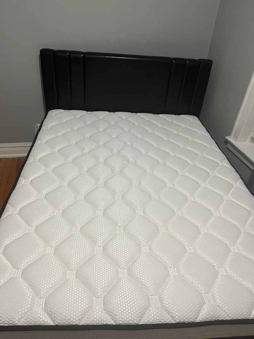 White Quilted Mattress with Black Faux Leather Bed Frame - photo 2