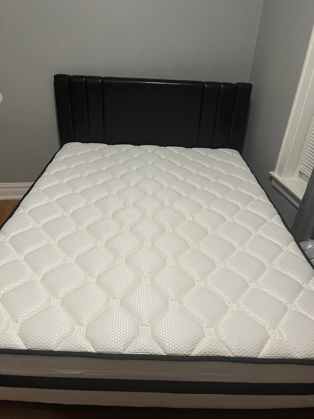 White Quilted Mattress with Black Faux Leather Bed Frame - photo 4