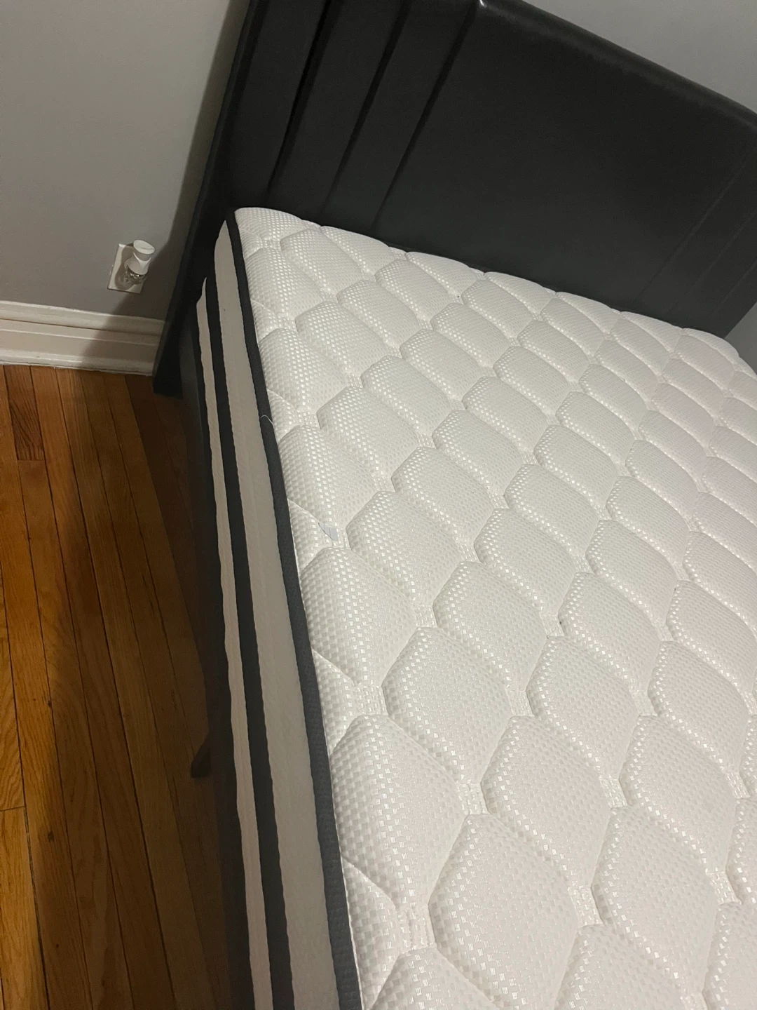 White Quilted Mattress with Black Faux Leather Bed Frame - photo 3