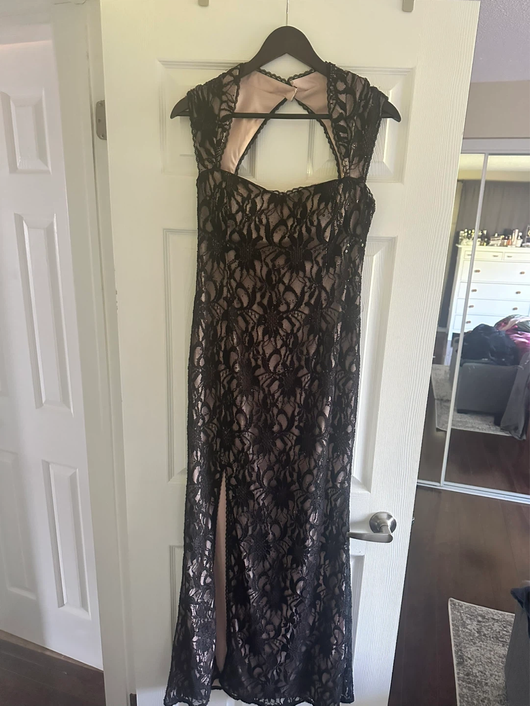 Black Lace Maxi Dress with Slit - Le Chateau
