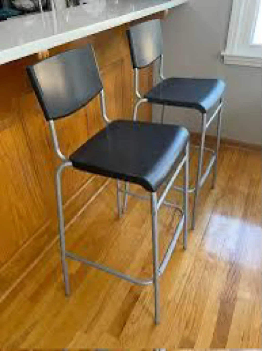 Set of 2 Black Bar Stools with Silver Metal Frame - photo 2