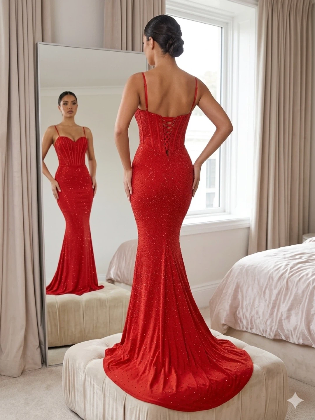 Red Embellished Mermaid Gown - photo 4
