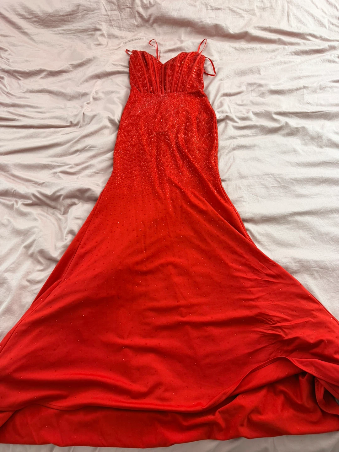 Red Embellished Mermaid Gown