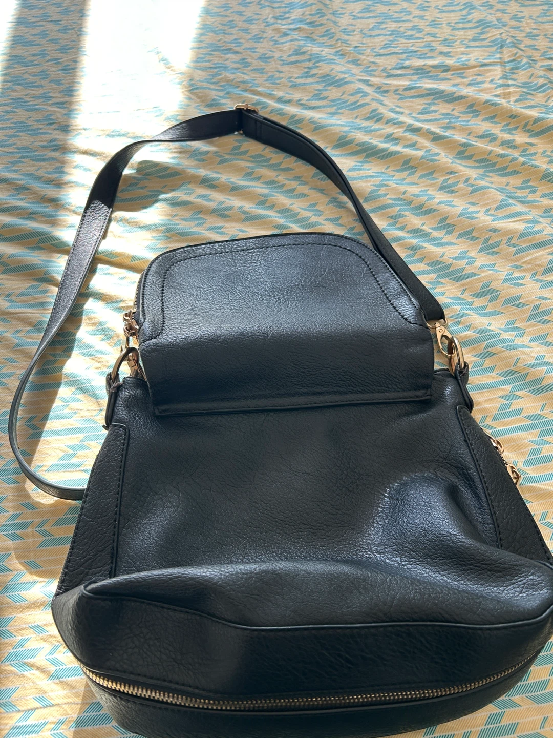 Black Faux Leather Crossbody Bag