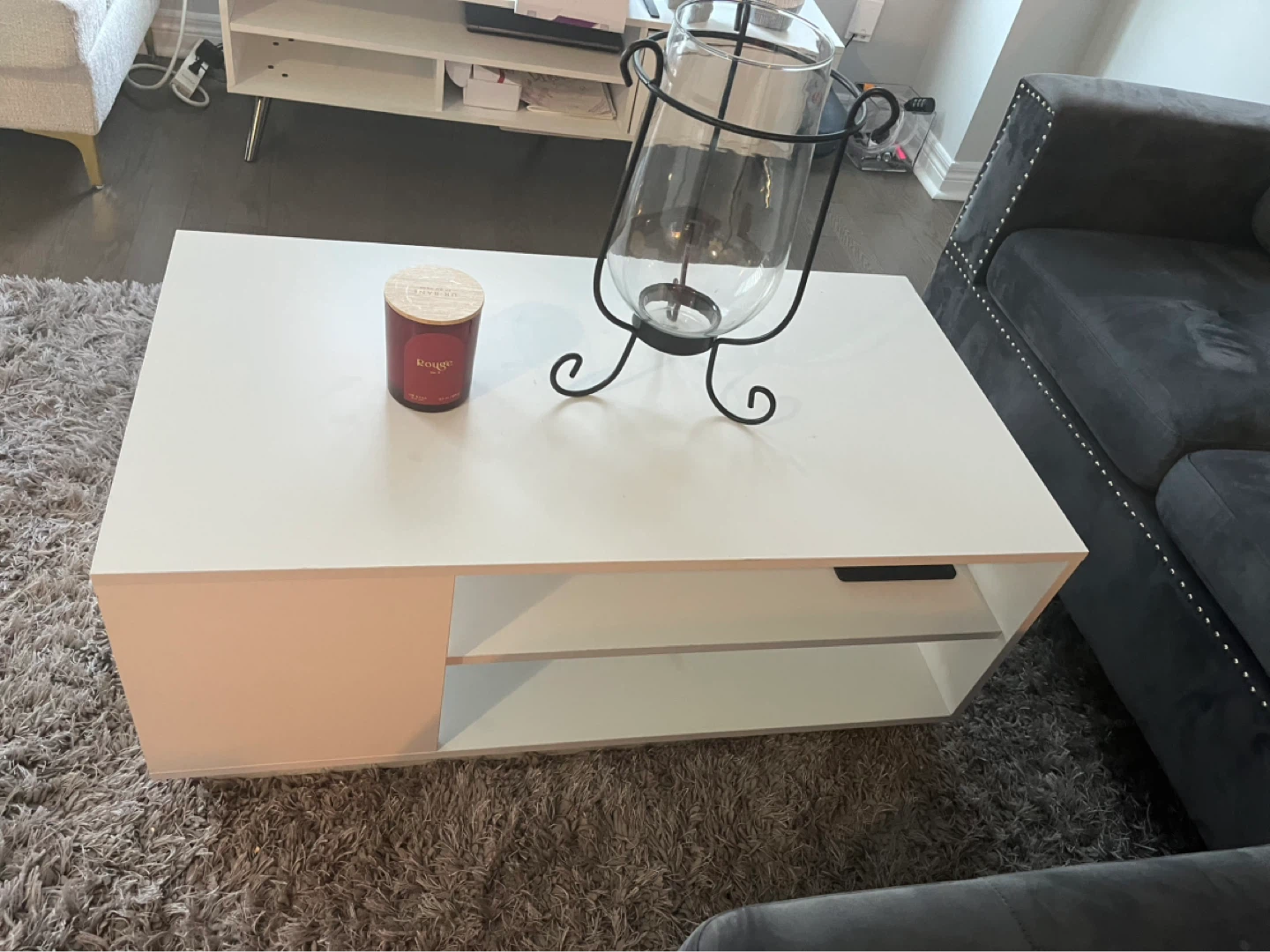 White Coffee Table with Storage - photo 3