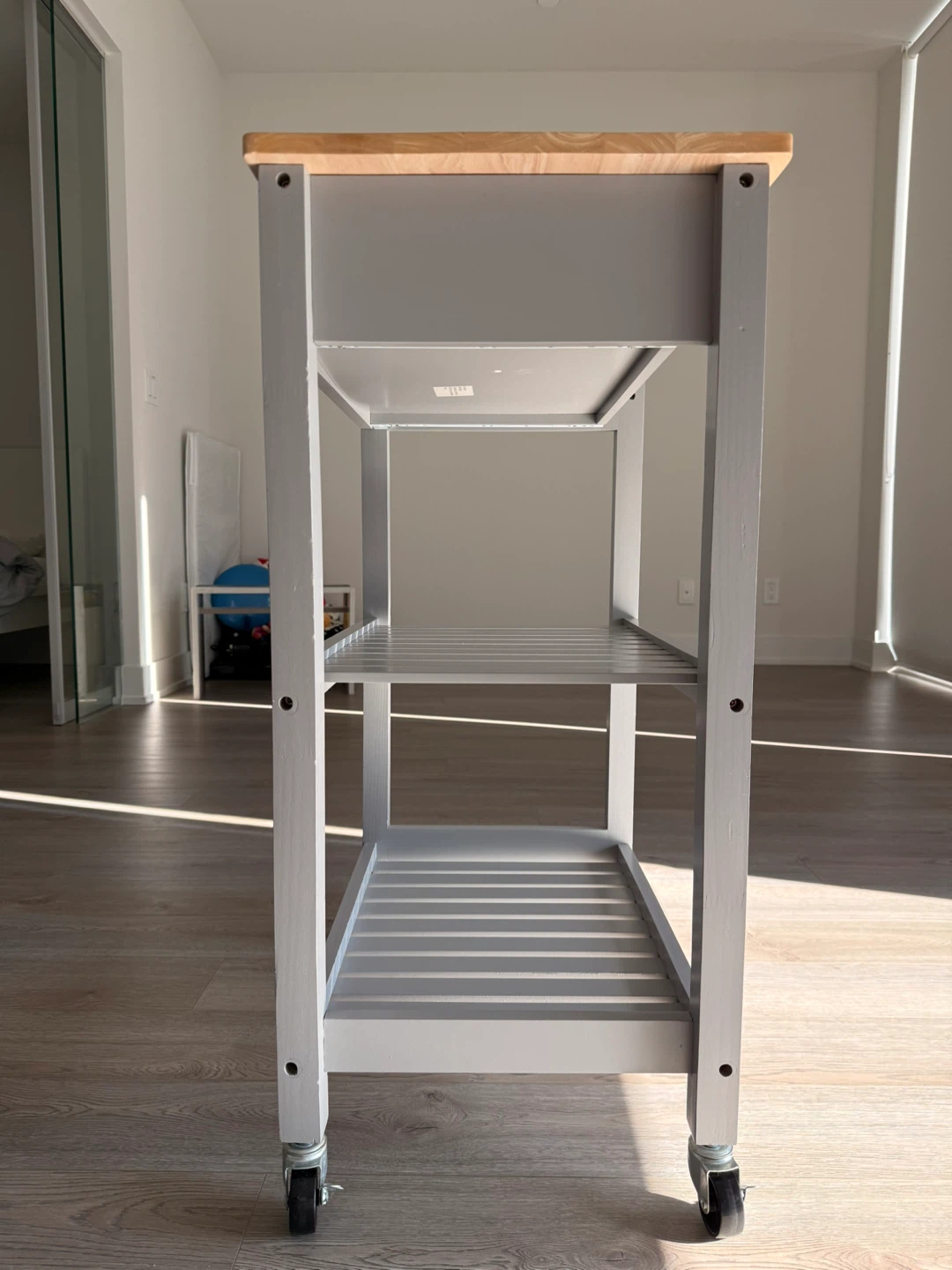 Gray Kitchen Cart with Wooden Top and Drawer - photo 2