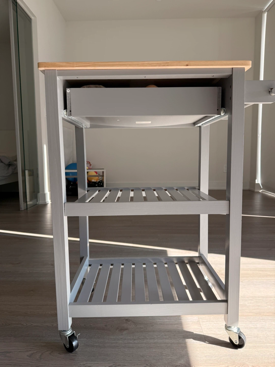 Gray Kitchen Cart with Wooden Top and Drawer - photo 3