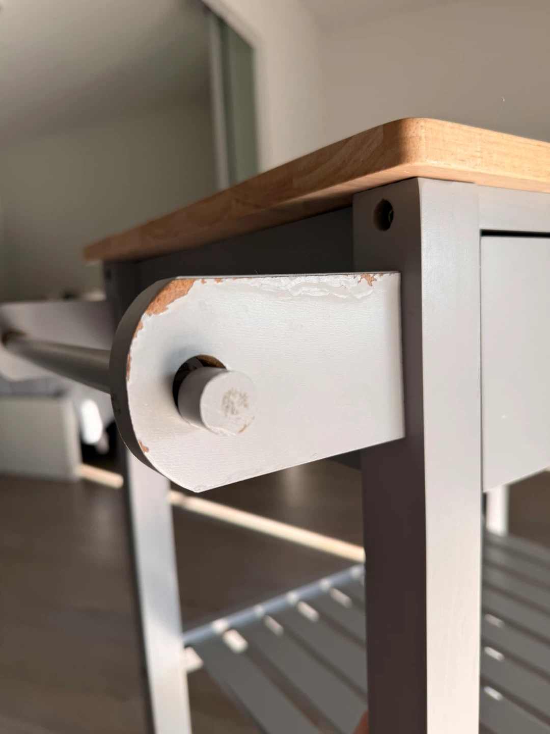 Gray Kitchen Cart with Wooden Top and Drawer - photo 5