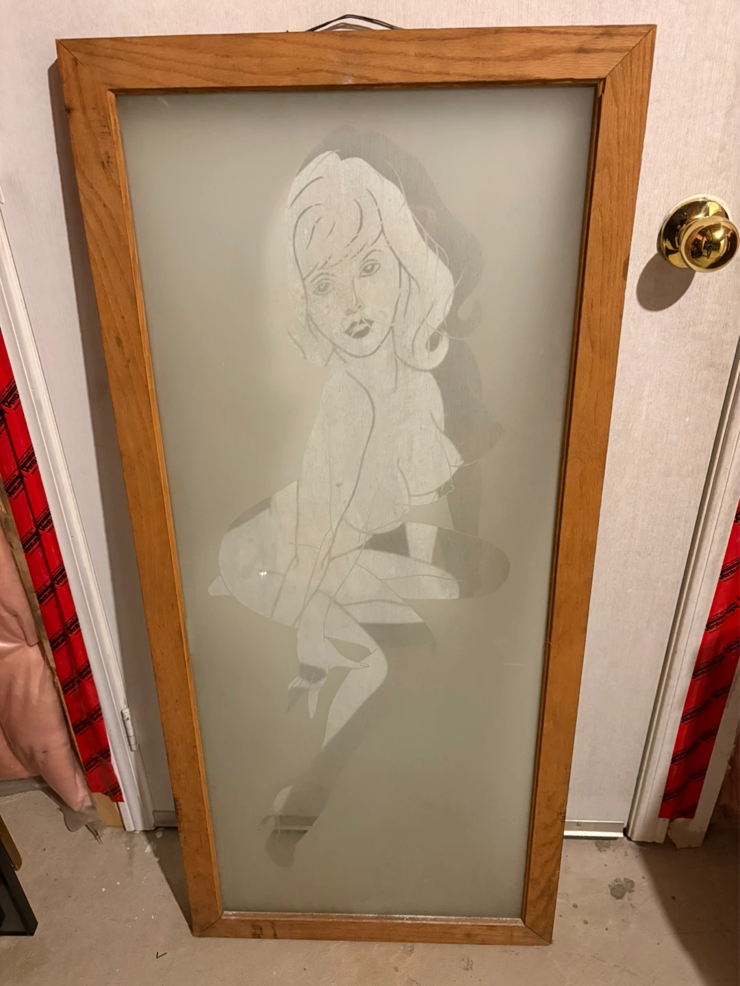 Frosted Glass Art Panel with Pin-up Girl Design
