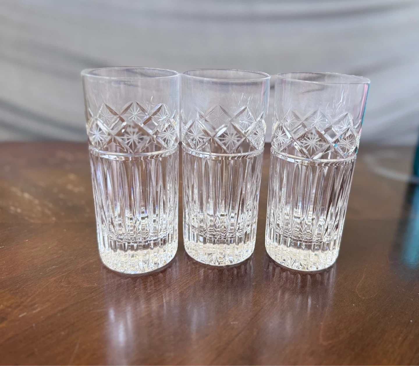 Set of 3 Crystal Cut Tumbler Glasses
