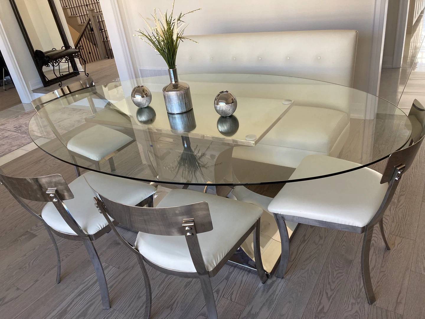 Oval Glass Dining Table with 4 Chairs and Bench - photo 4