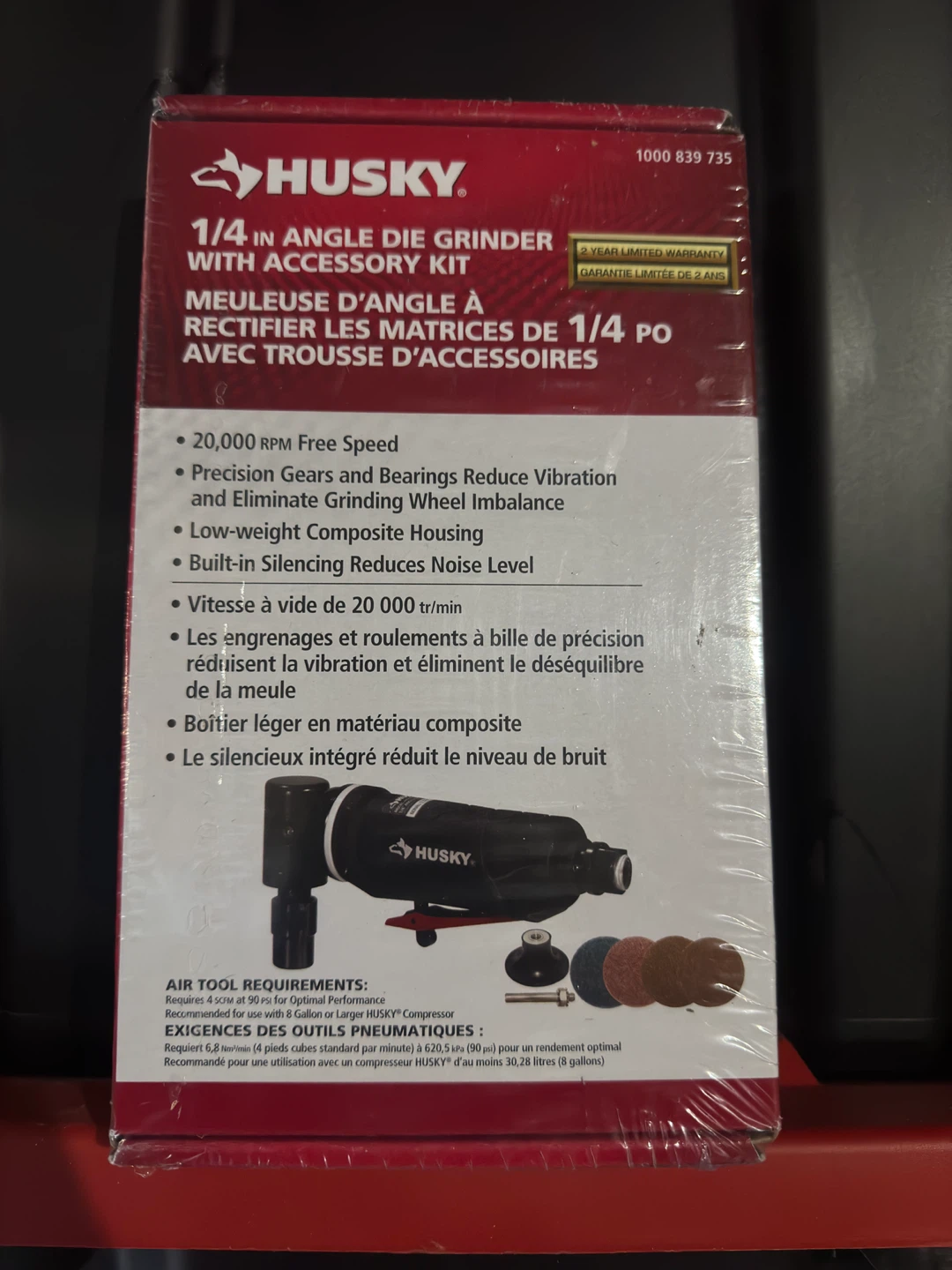 Husky 1/4 Inch Angle Die Grinder with Accessory Kit