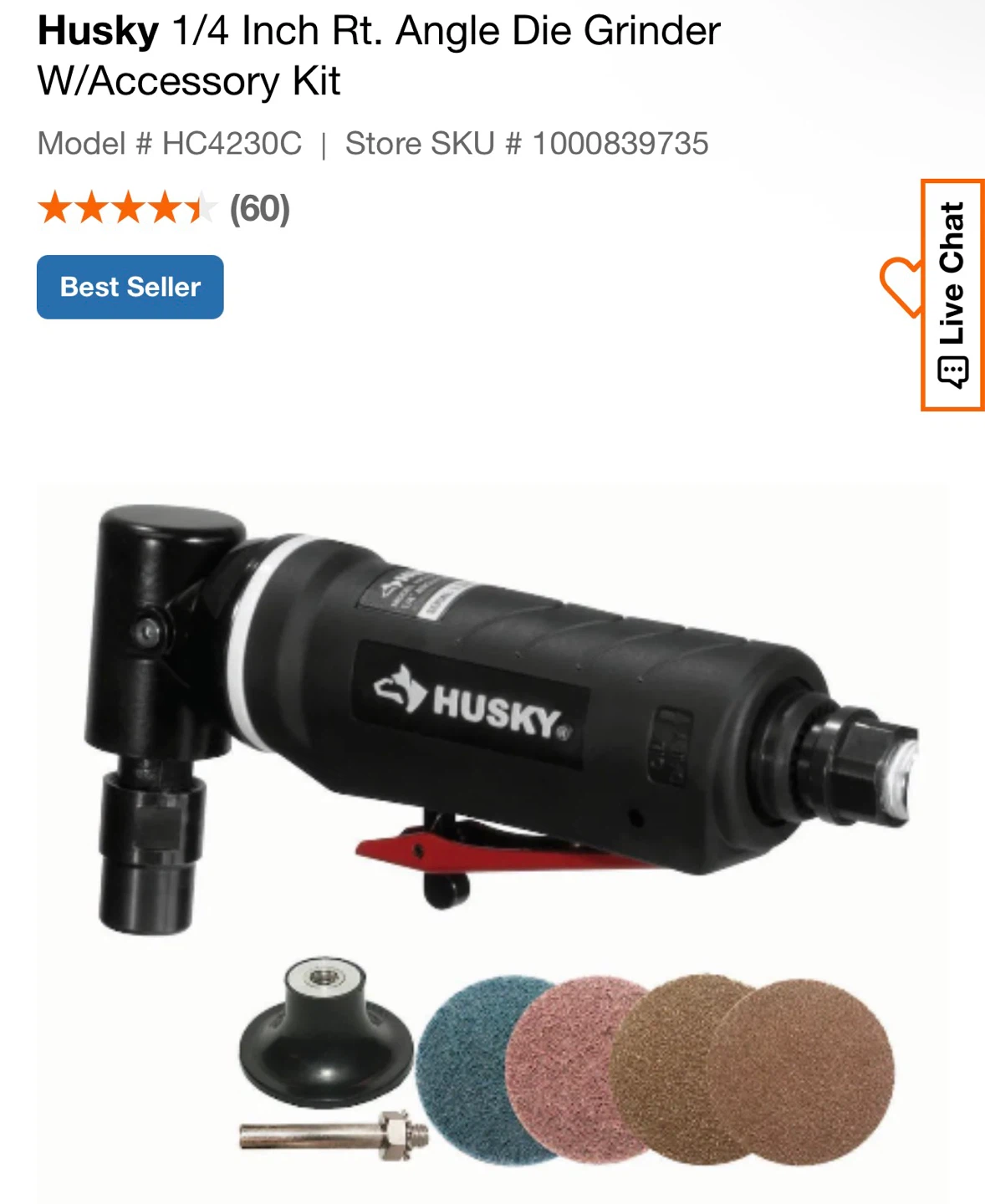 Husky 1/4 Inch Angle Die Grinder with Accessory Kit - photo 2