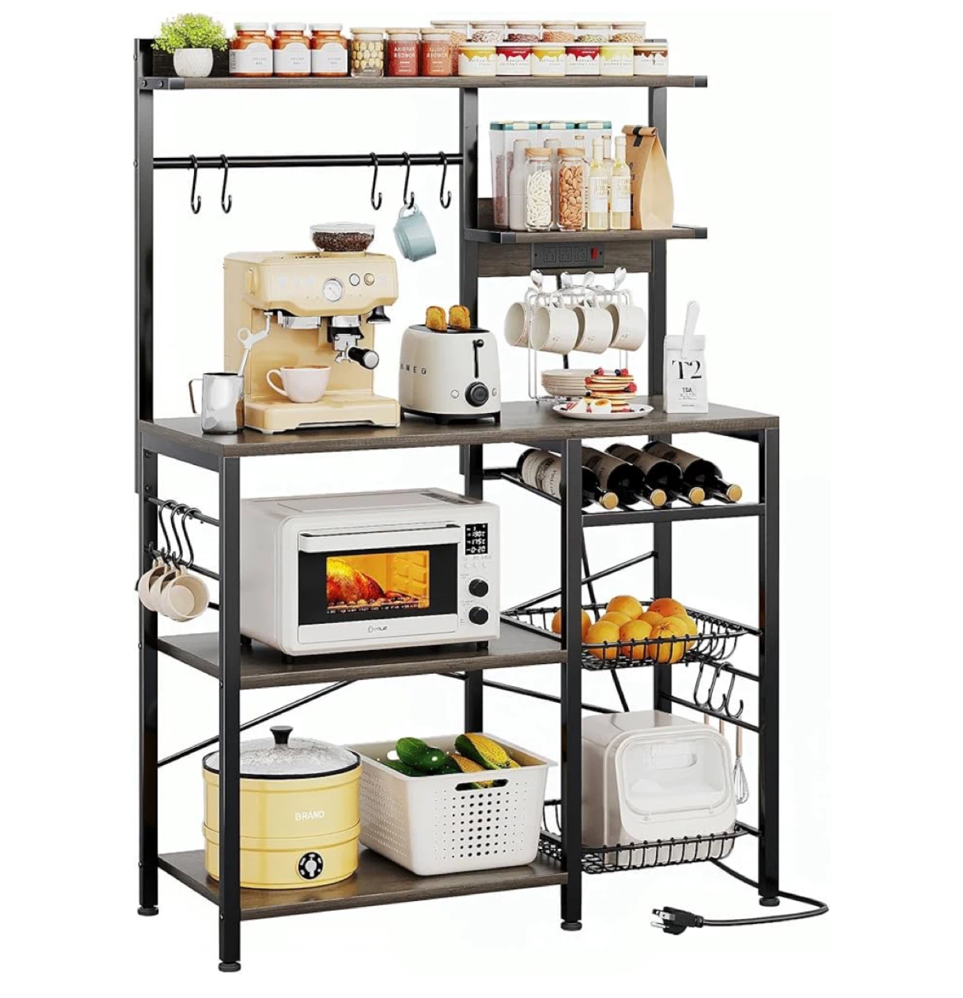 5-Tier Kitchen Baker's Rack with Power Outlet and Baskets