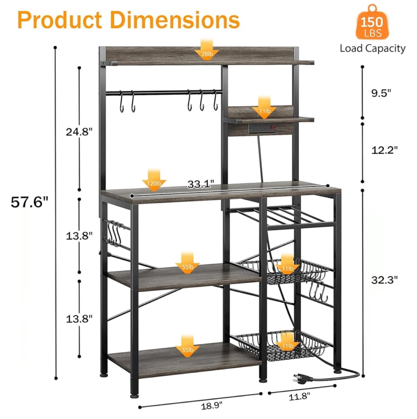 5-Tier Kitchen Baker's Rack with Power Outlet and Baskets - photo 3