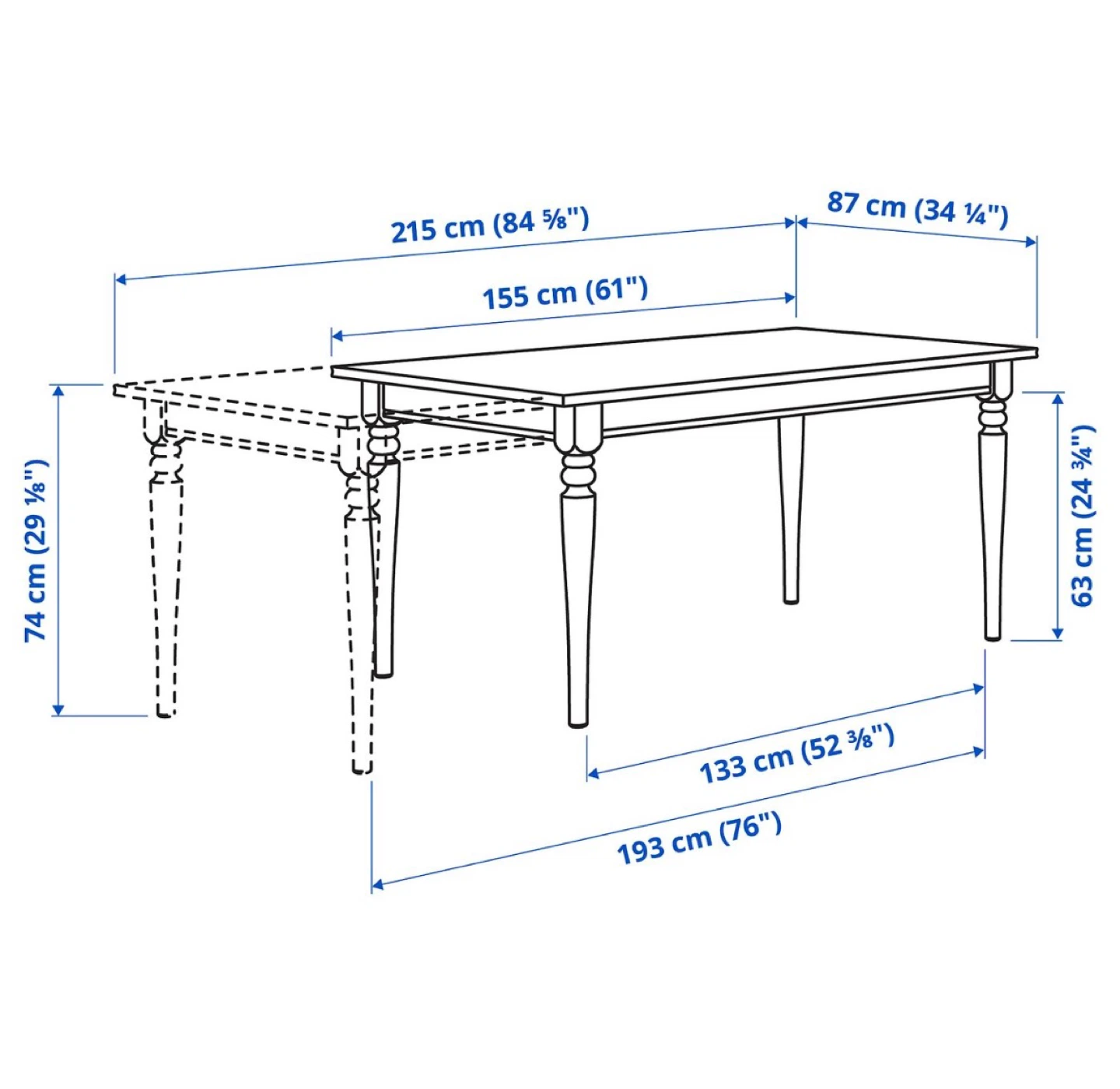 IKEA INGATORP Extendable Dining Table - White - Solid Wood - photo 3