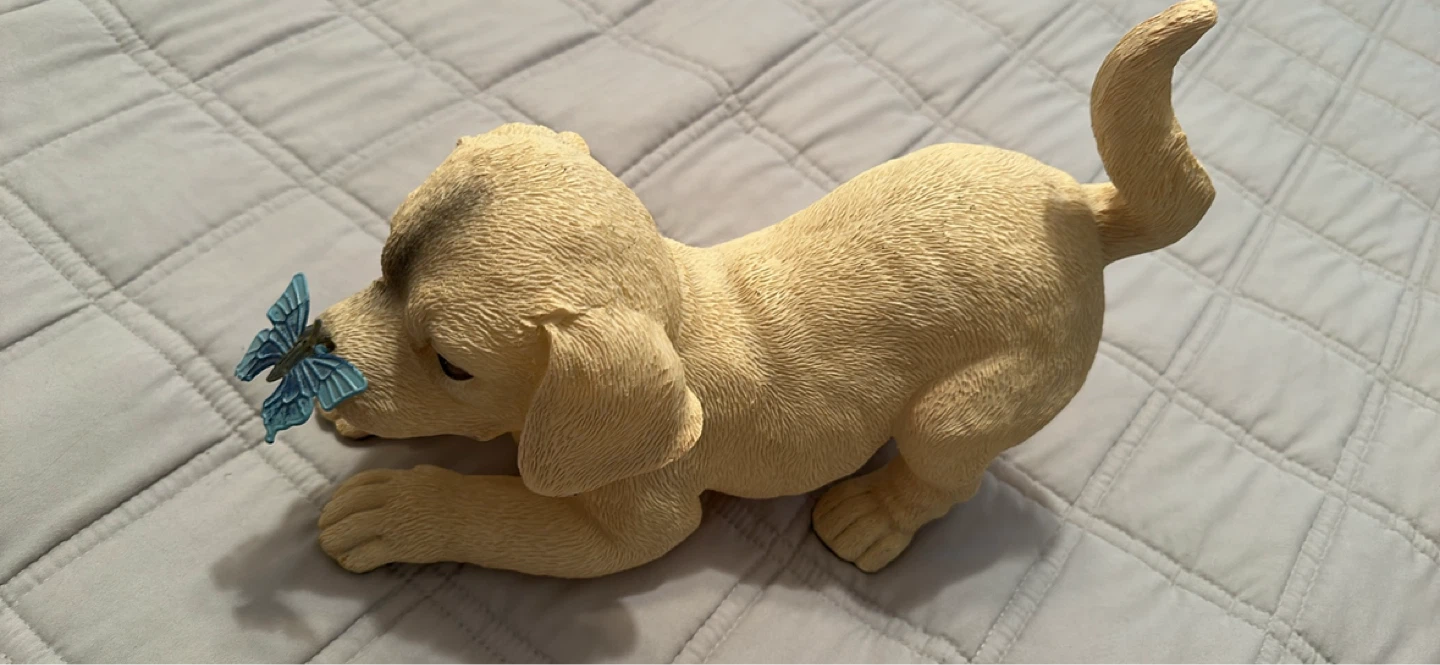 Resin Dog Figurine with Blue Butterfly - photo 2