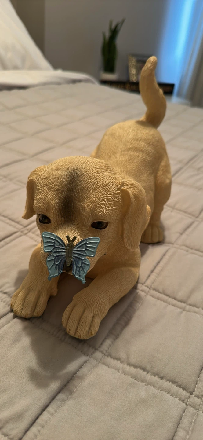 Resin Dog Figurine with Blue Butterfly