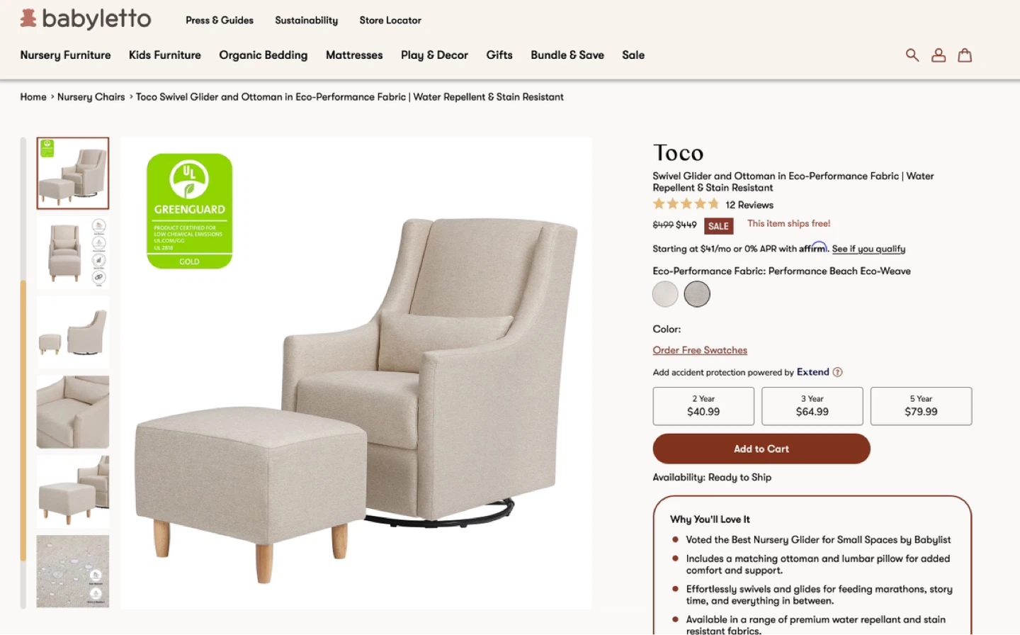 Babyletto Toco Swivel Glider and Ottoman - photo 5