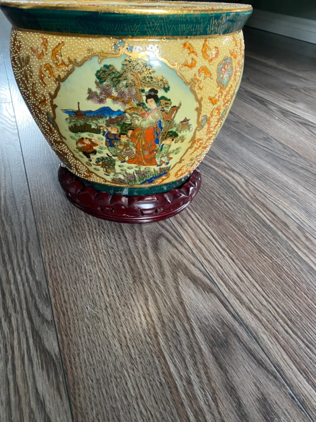 Vintage  Porcelain Planter with Wooden Stand - photo 4
