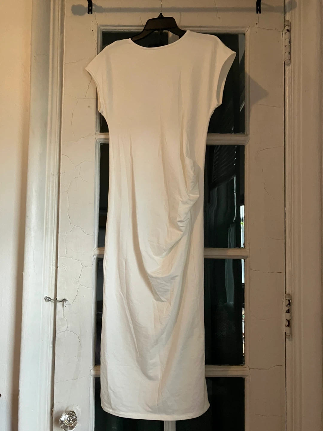 MARCELLA White Ruched Midi Dress