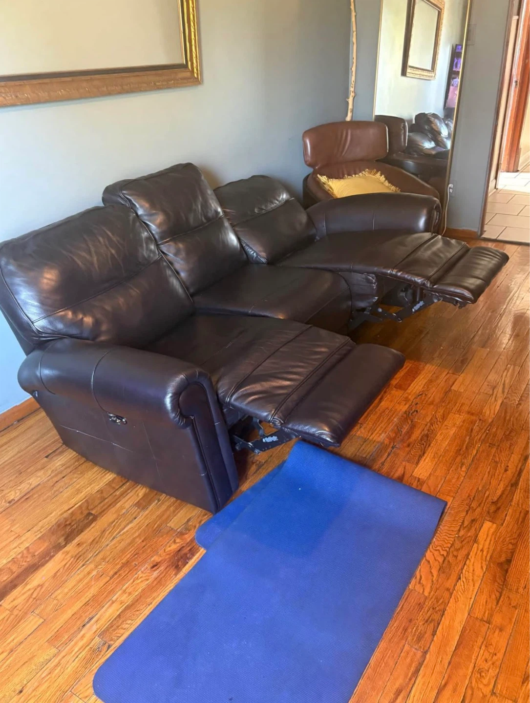 Dark Brown Leather Reclining Sofa