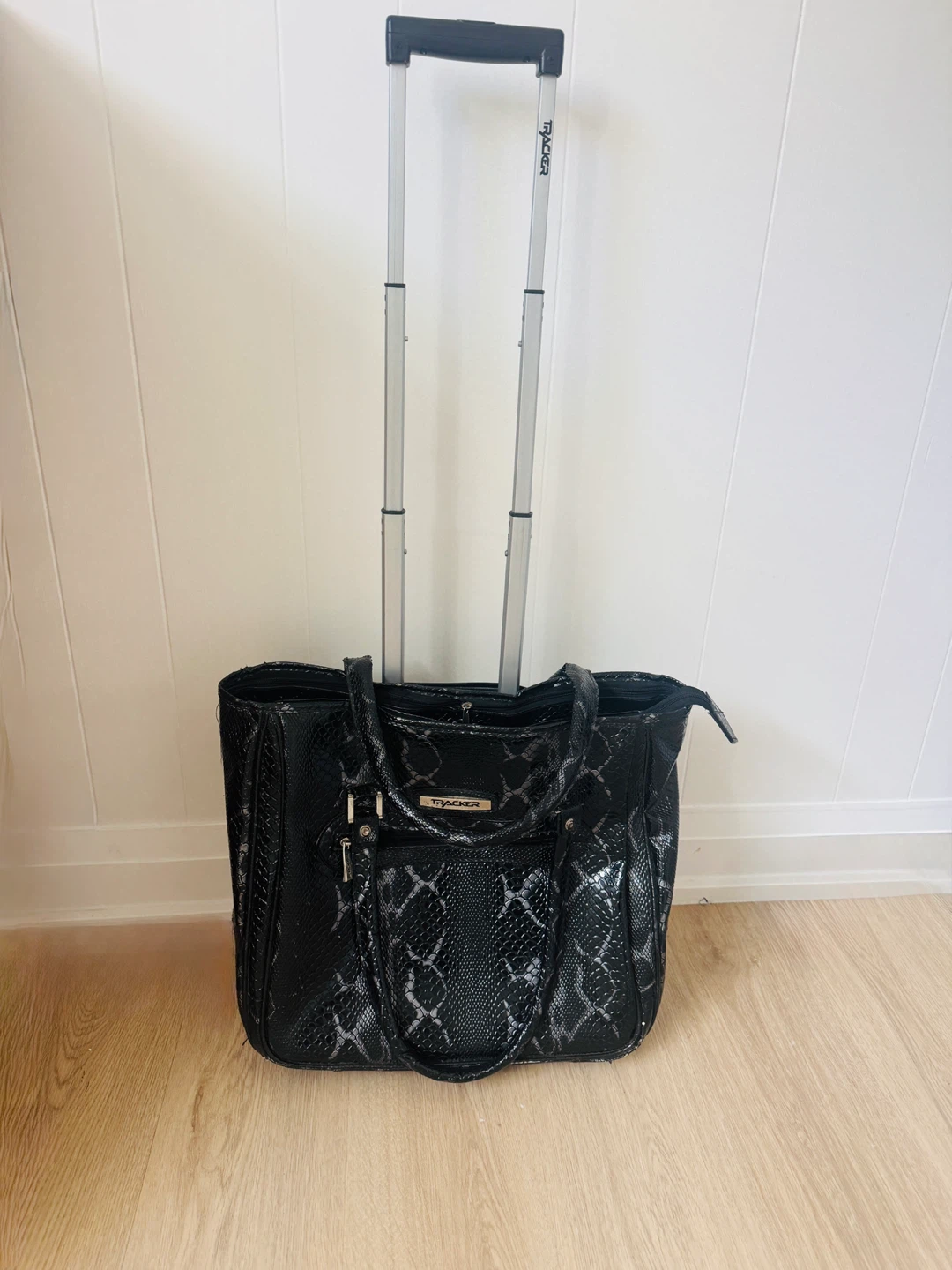 Tracker Black Faux Snakeskin Rolling Laptop Bag