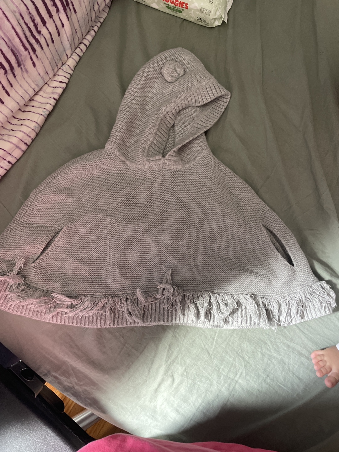 Grey Hooded Poncho with Fringe - photo 3