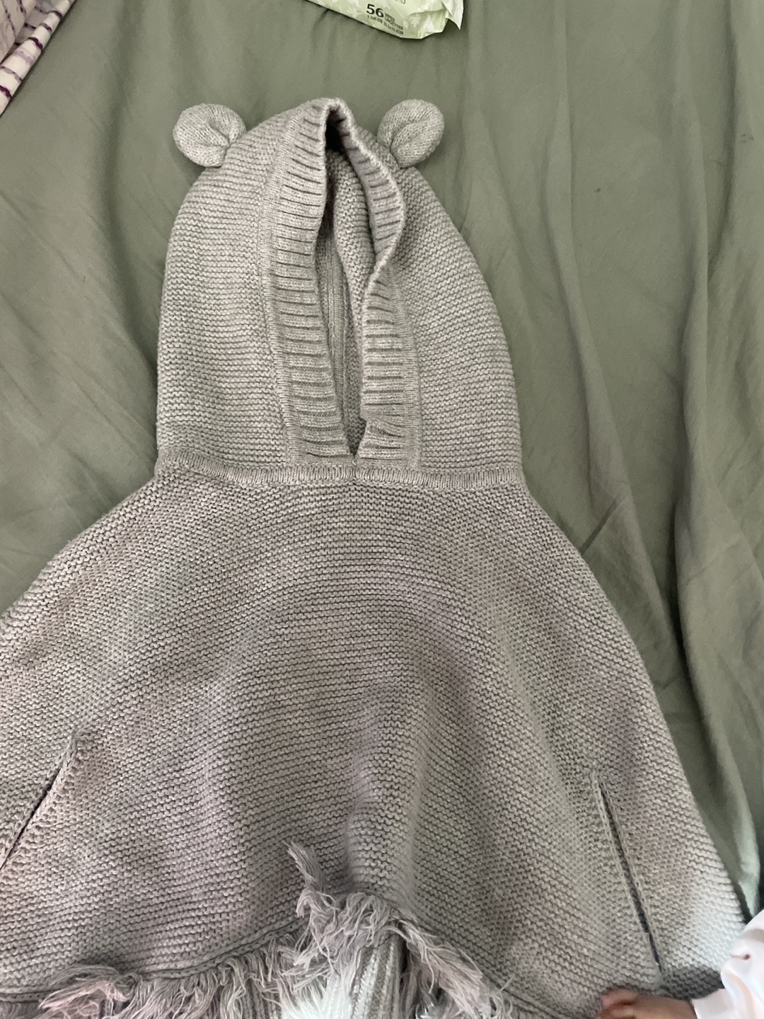 Grey Hooded Poncho with Fringe - photo 2
