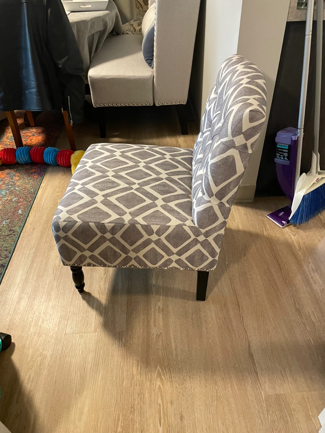 Gray and White Geometric Accent Chair - photo 4
