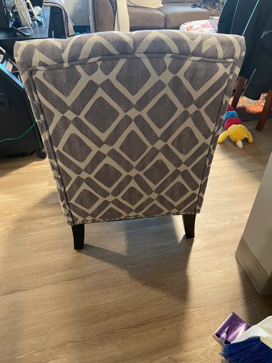 Gray and White Geometric Accent Chair