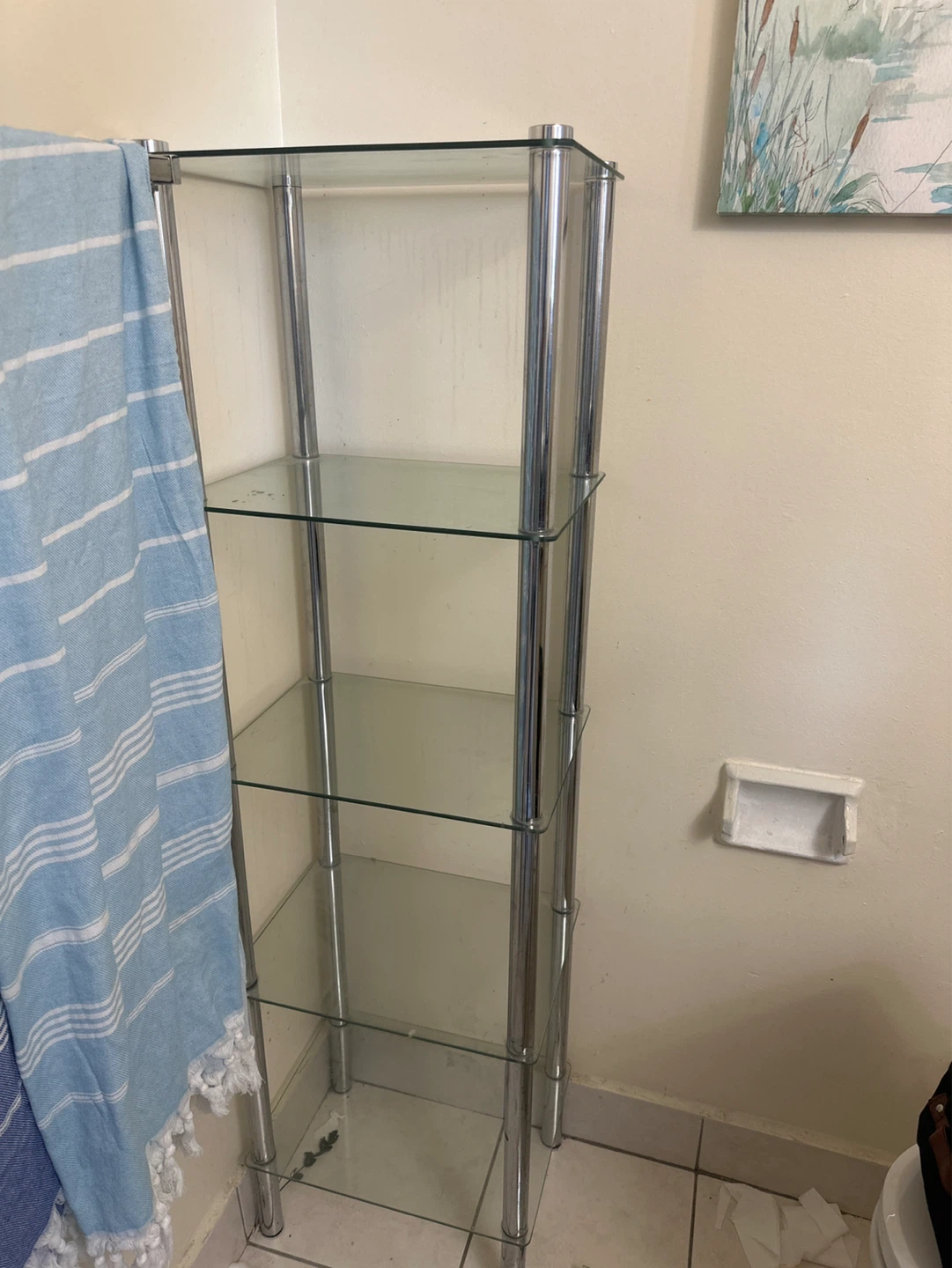 Glass and Chrome 5 tier shelving unit