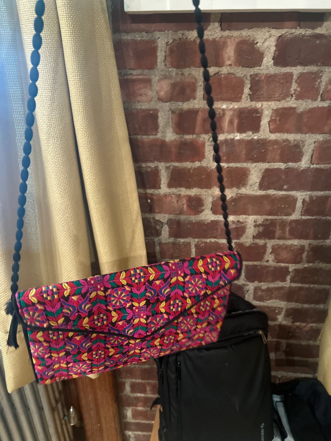 Embroidered Clutch Purse with Tassel Strap