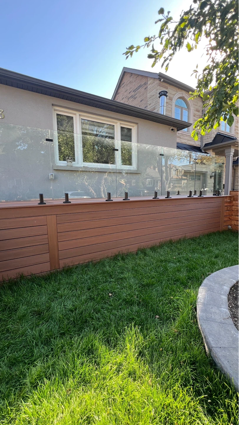 Outdoor Deck Railing System with Glass and Wood Storage - photo 2