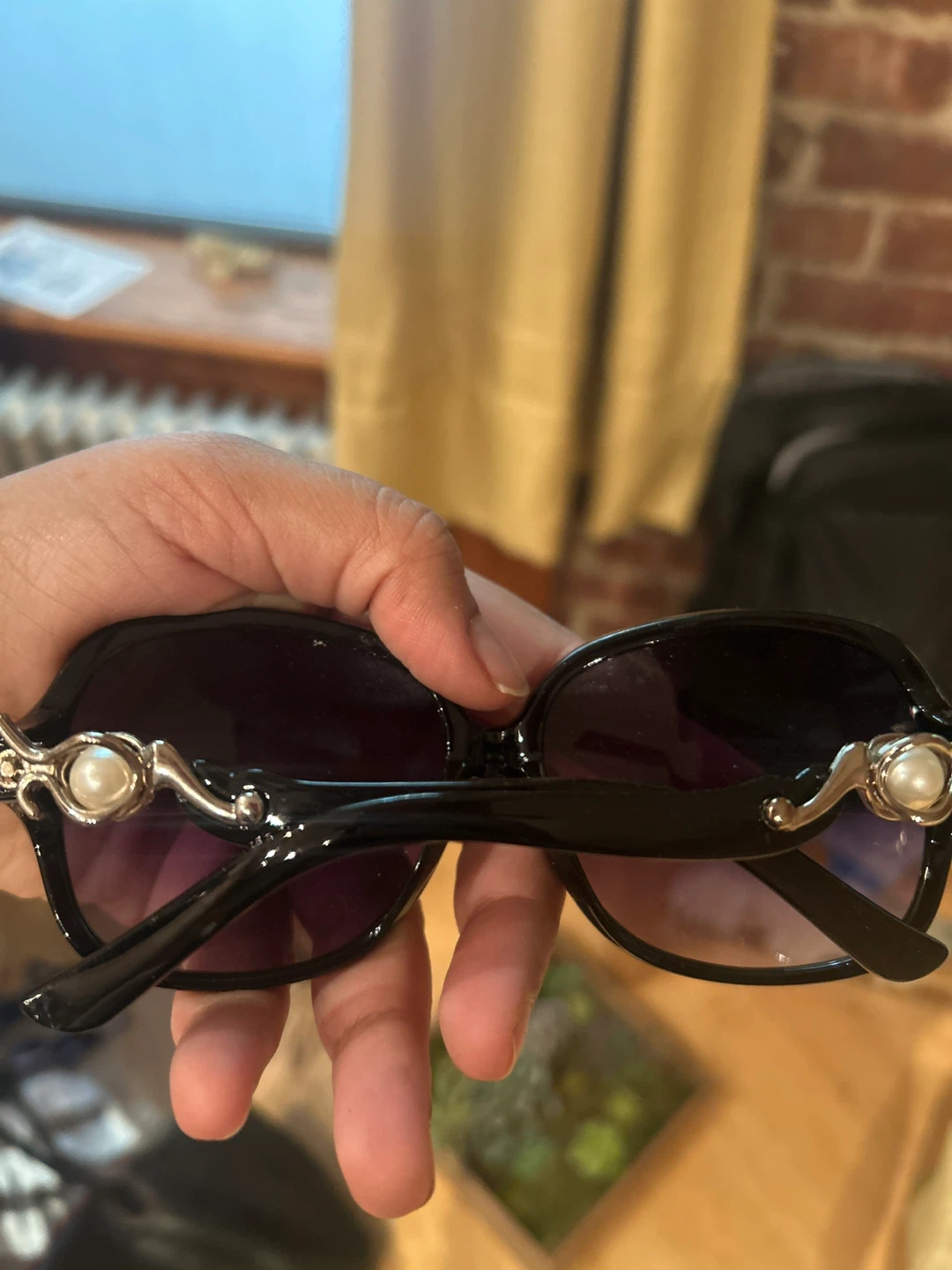 Black Oversized Sunglasses with Pearl Accents - photo 2
