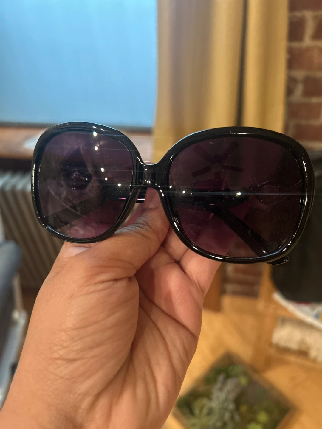 Black Oversized Sunglasses with Pearl Accents
