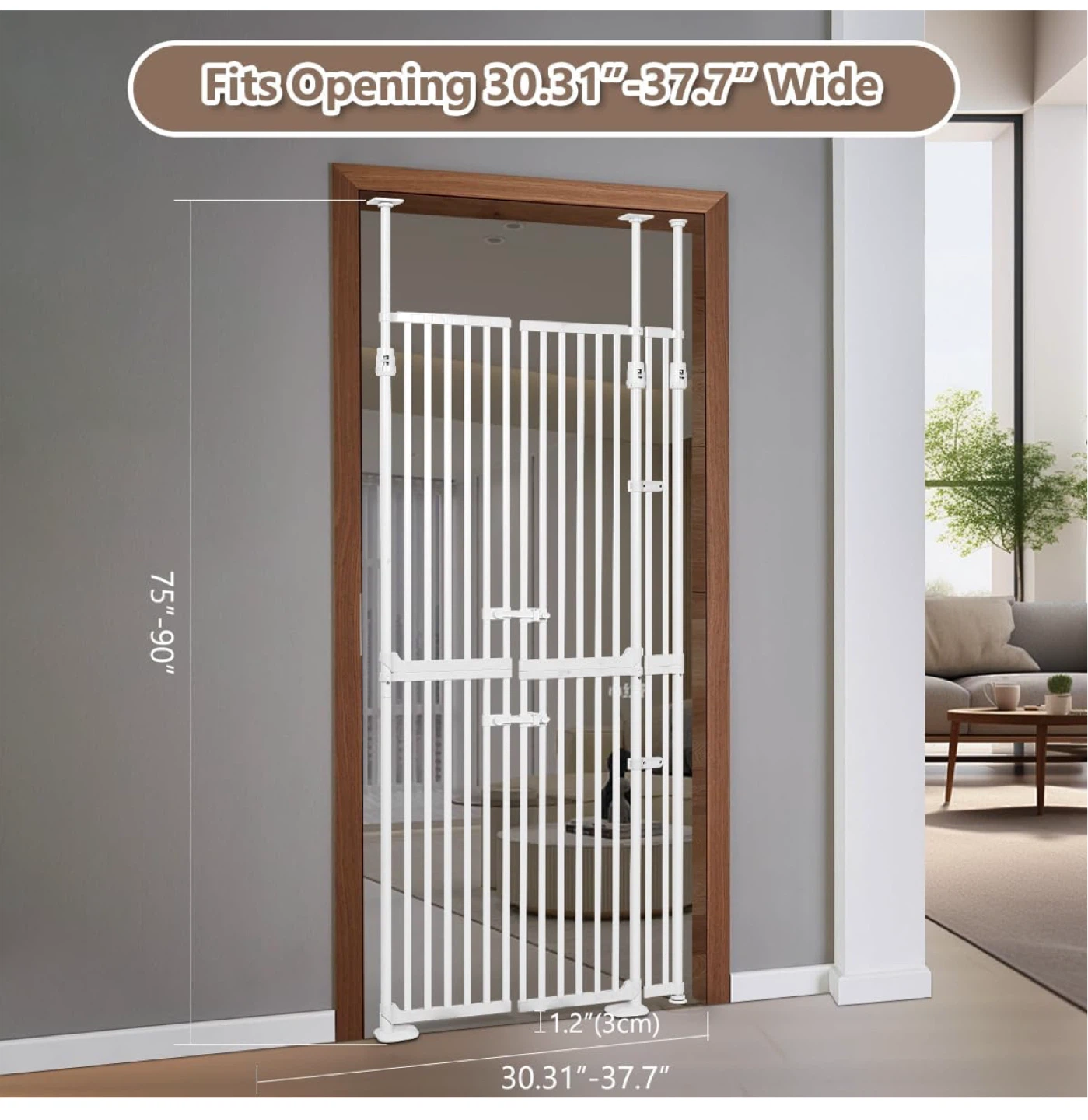 White Extra Tall Auto Closing Pet Gate 71" H, 30.31"-37.7" W - photo 5