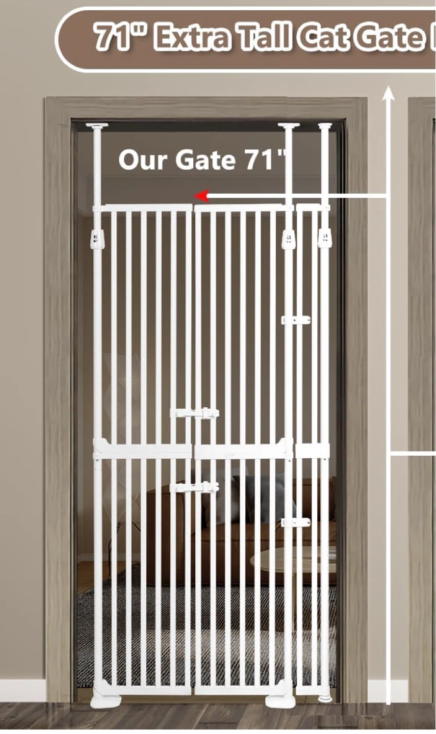 White Extra Tall Auto Closing Pet Gate 71" H, 30.31"-37.7" W - photo 2