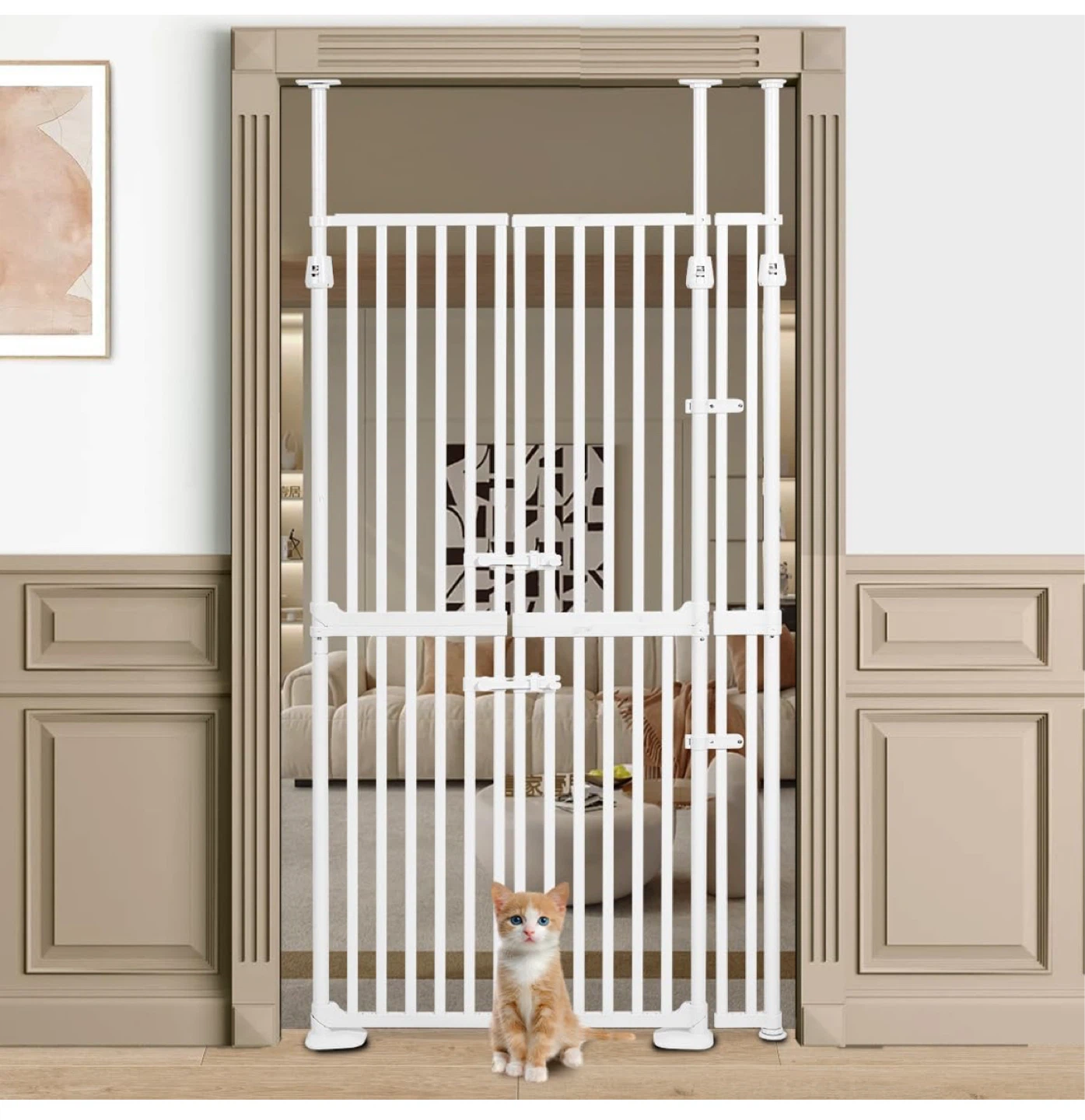White Extra Tall Auto Closing Pet Gate 71" H, 30.31"-37.7" W