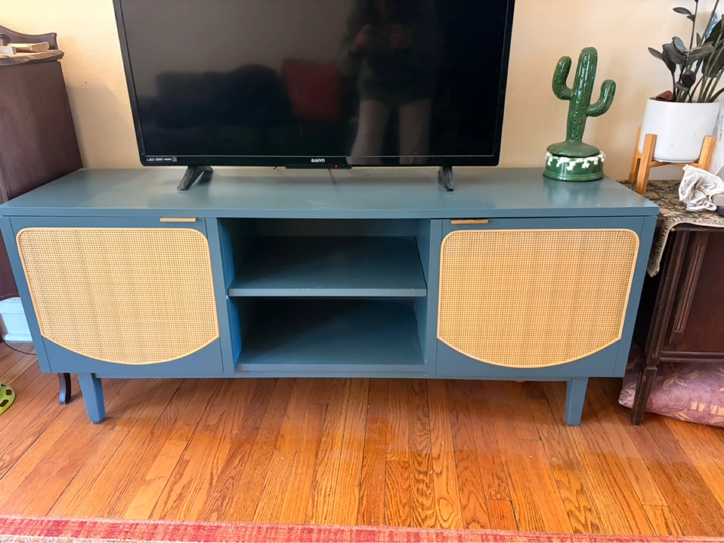 Blue Media Center with Cane Doors