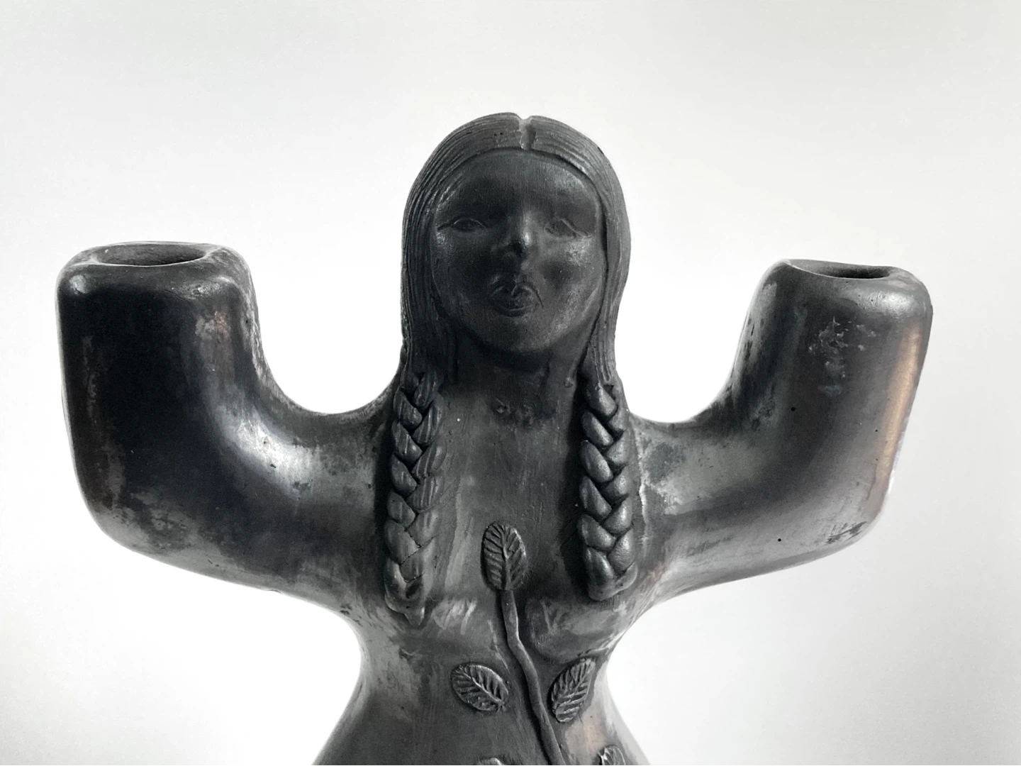 Vintage Mexican Barro Negro Woman Candelabra - photo 2