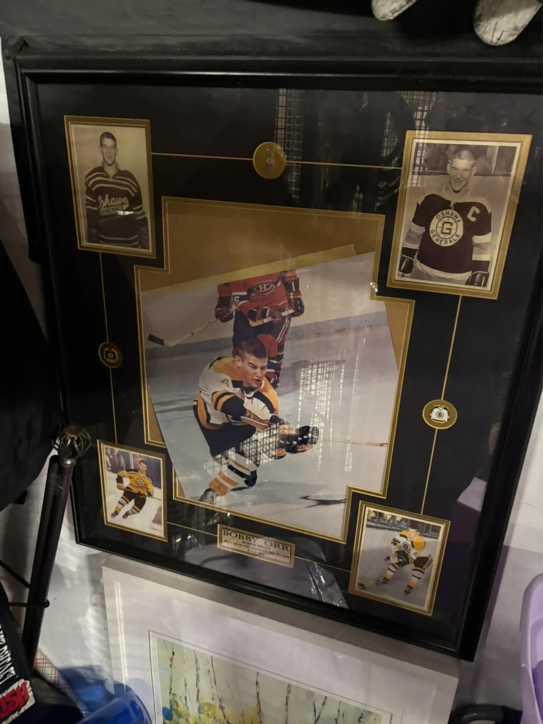 Framed Bobby Orr Hockey Memorabilia Display