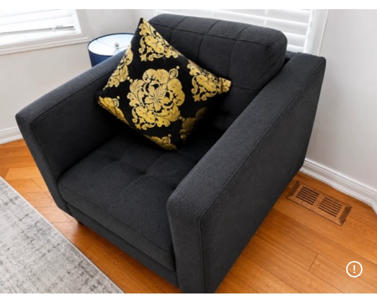 Black Accent Chair with Black and Gold Damask Pillow - photo 2