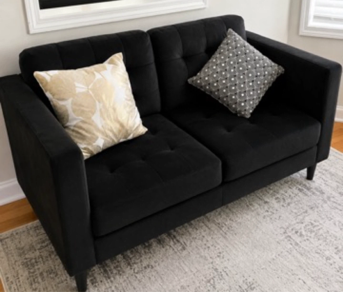 Black Tufted Loveseat Sofa - photo 2