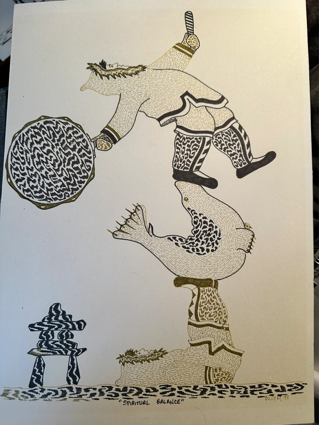 Pair of Signed Vintage Billy Merkosak First Nations Drawings - photo 5