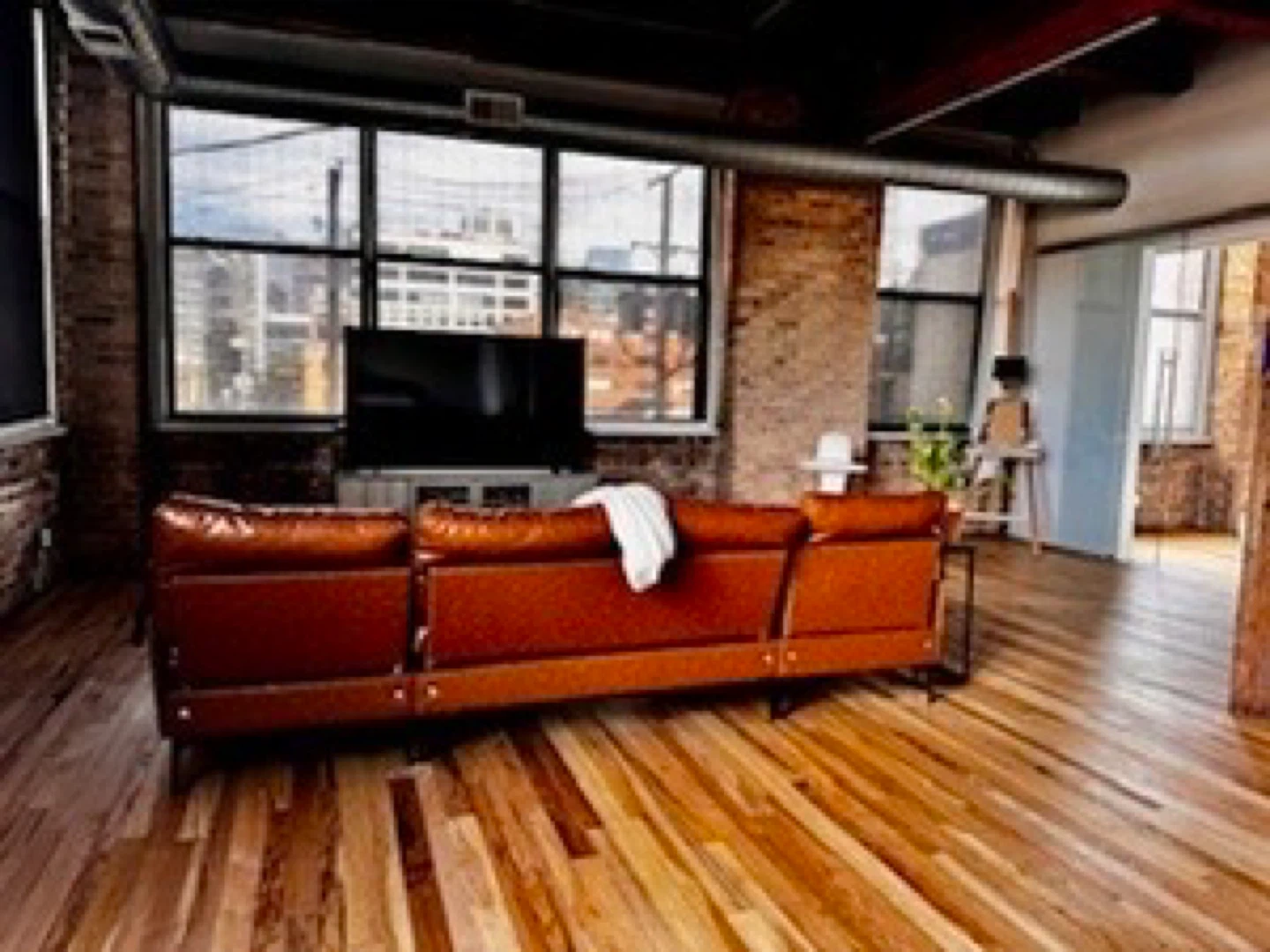 Brown Leather Sectional Sofa with Ottoman - photo 4