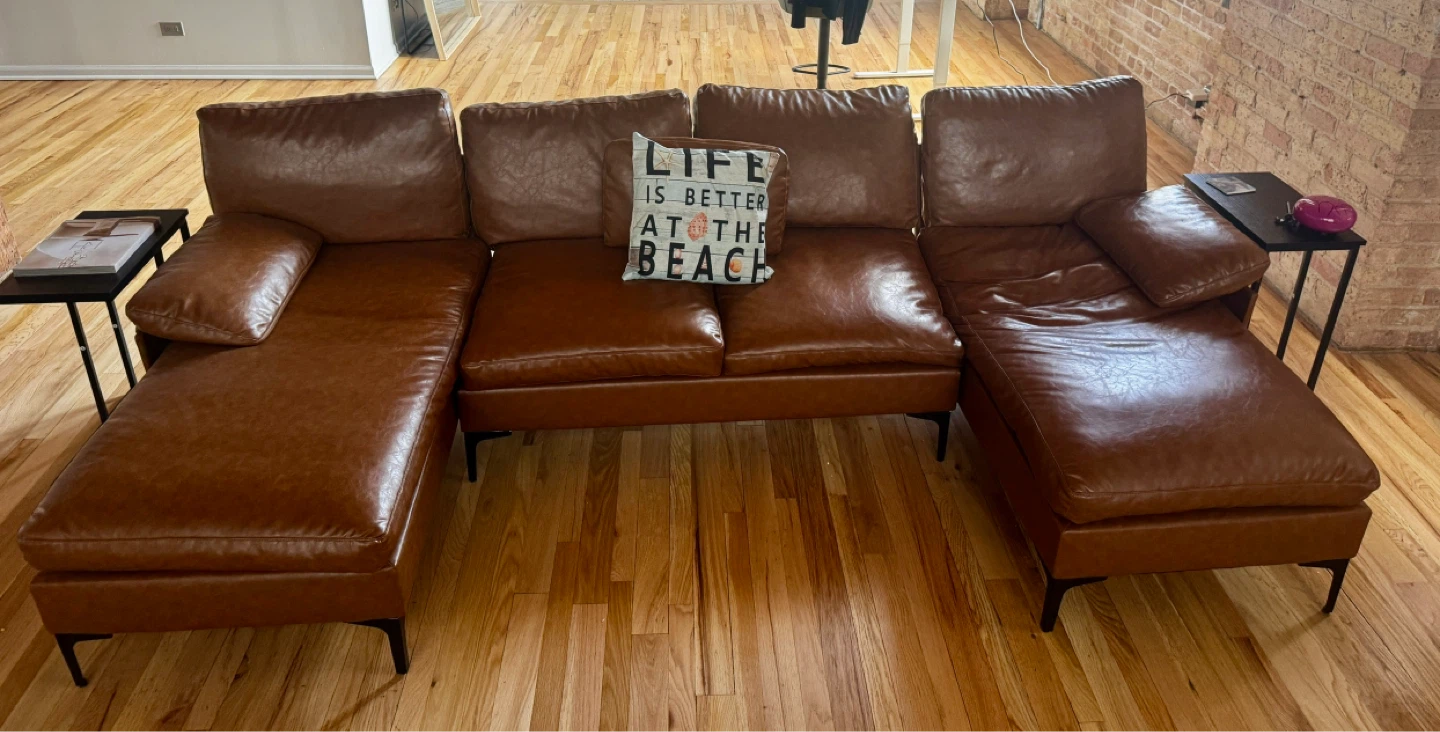 Brown Leather Sectional Sofa with Ottoman - photo 3