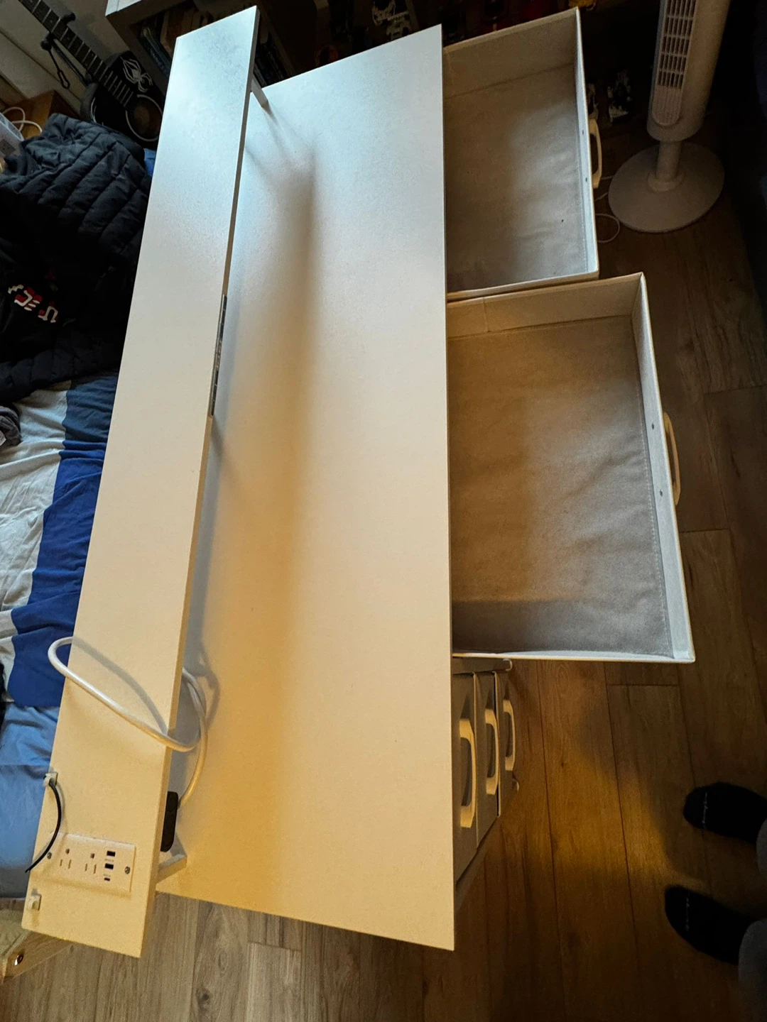 White Desk with Built-in Power Outlet and Shelving - photo 4