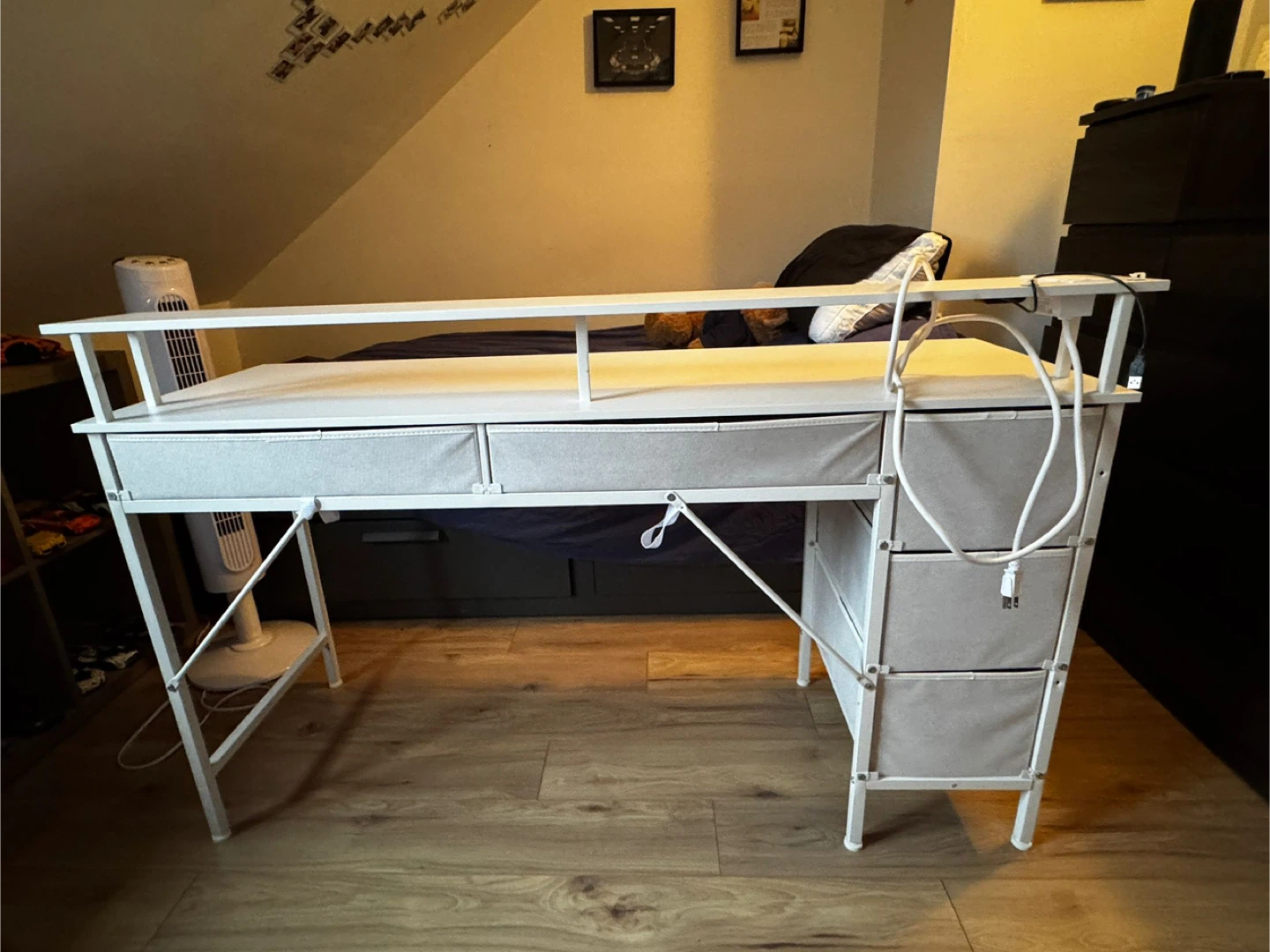 White Desk with Built-in Power Outlet and Shelving - photo 2