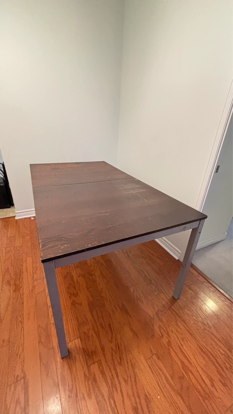 Vintage IKEA Dark Wood Dining Table with Metal Legs